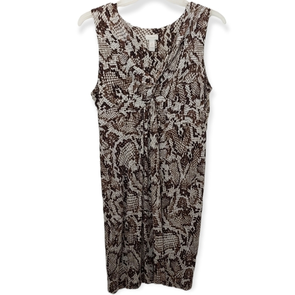 Chico's Women's Size 2 Medium Dress Sleeveless Midi Brown White Snakeskin - Picture 1 of 7